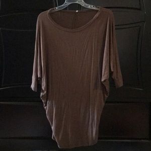 Brown off shoulder tunic tee